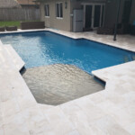 Island Blue and Sandbar combination - Diane Royal Sandblasted Marble Subway Pattern Deck - Brush Blue Mosaic Glass Tile Island Blue and Sandbar combination - Diane Royal Sandblasted Marble Subway Pattern Deck - Brush Blue Mosaic Glass Tile