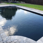 Slate Black - silver Travertine Coping - Original Deck - Waves Azure Blue Glass Tile Slate Black - silver Travertine Coping - Original Deck - Waves Azure Blue Glass Tile
